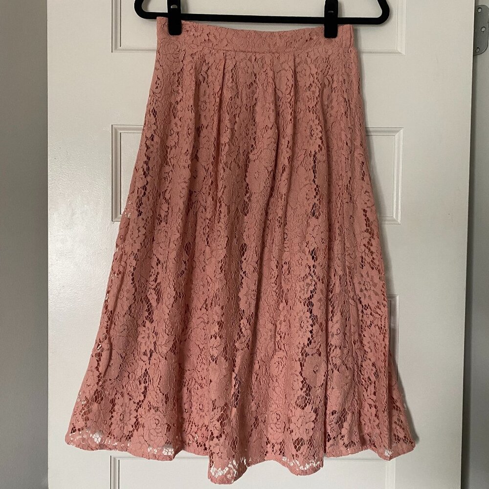 Roolee Pink Lace A-Line Midi Skirt